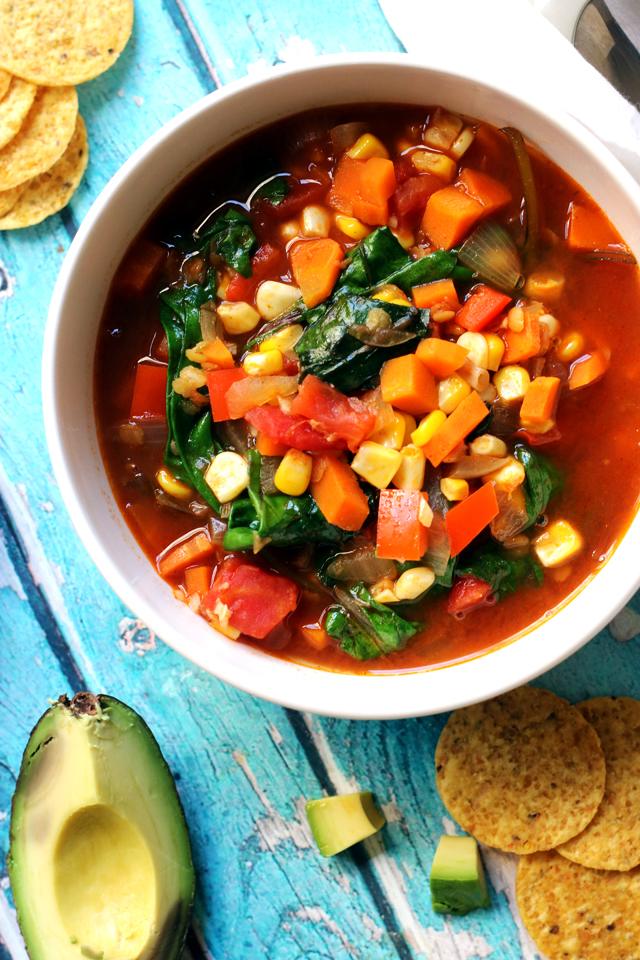 Vegan Sopa Azteca with Red Lentils and Baby Greens