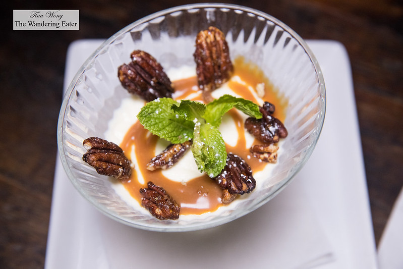 Bourbon panna cotta with candied pecan