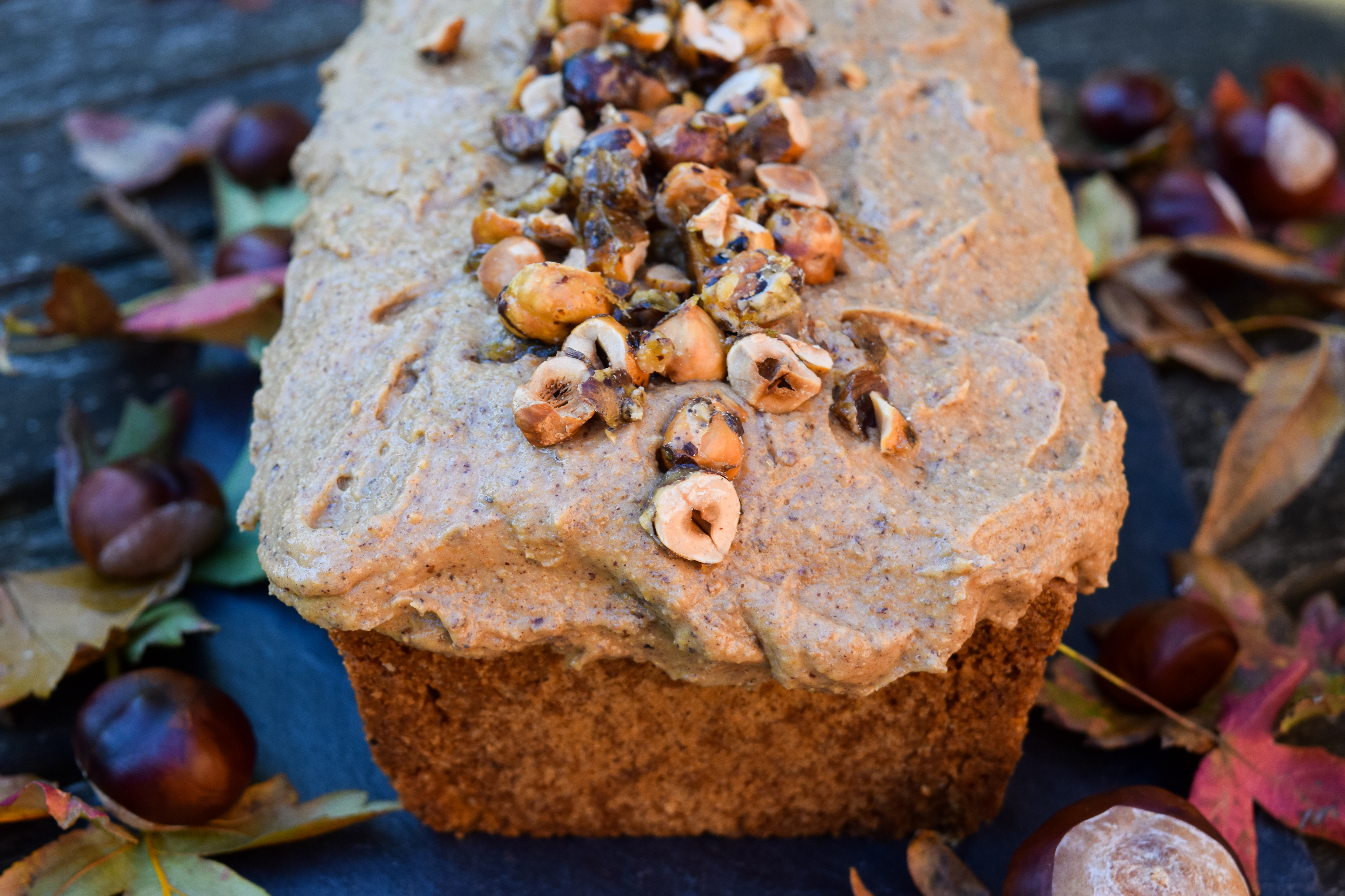 Autumn Hazelnut Praline Loaf Cake