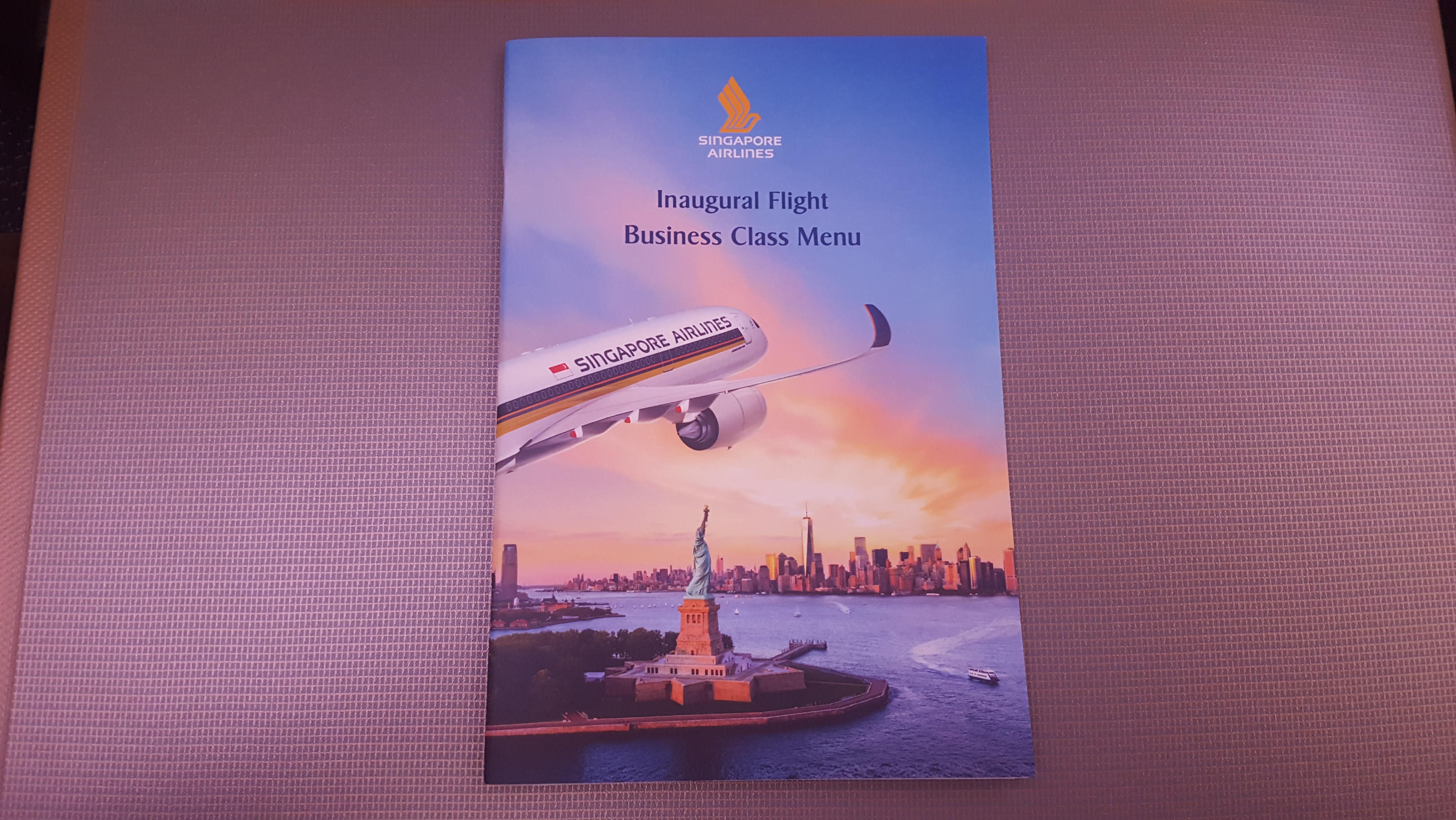 Singapore Airlines' Singapore-New York business class menu