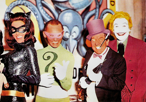Lee Meriwether, Frank Gorshin, Burgess Meredith and Cesar Romero in Batman (1966)