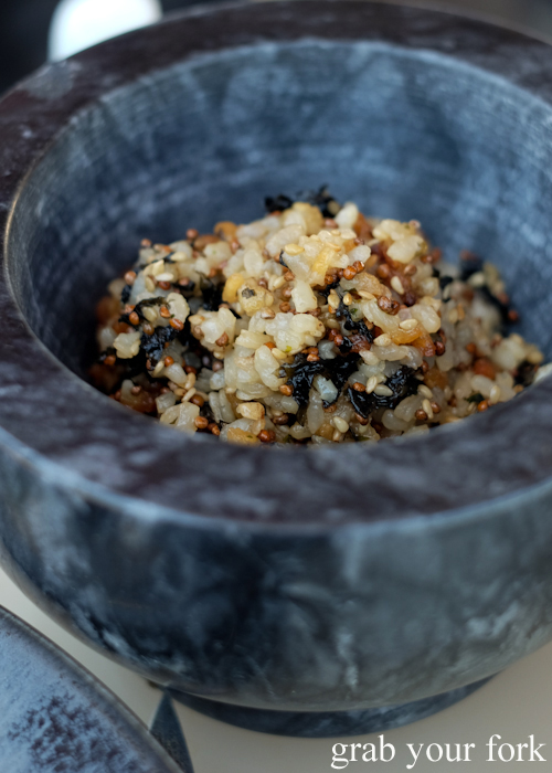 Stone pot rice with sesame and perilla at Bennelong Restaurant in the Sydney Opera House
