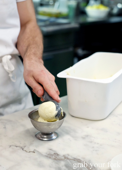 Scooping the fig leaf ice cream at Bella Brutta Pizza in Newtown