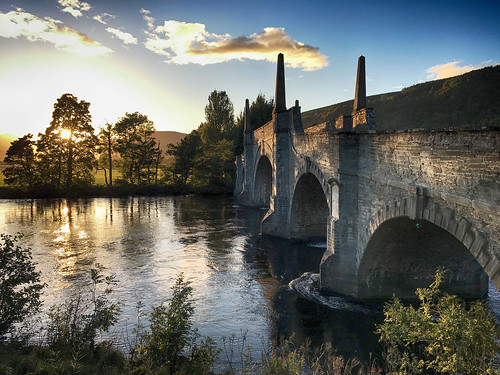 river water rivertay evening sunset sunshine bluesky bridge taybridge generalwade wadesbridge aberfeldy scotland tay
