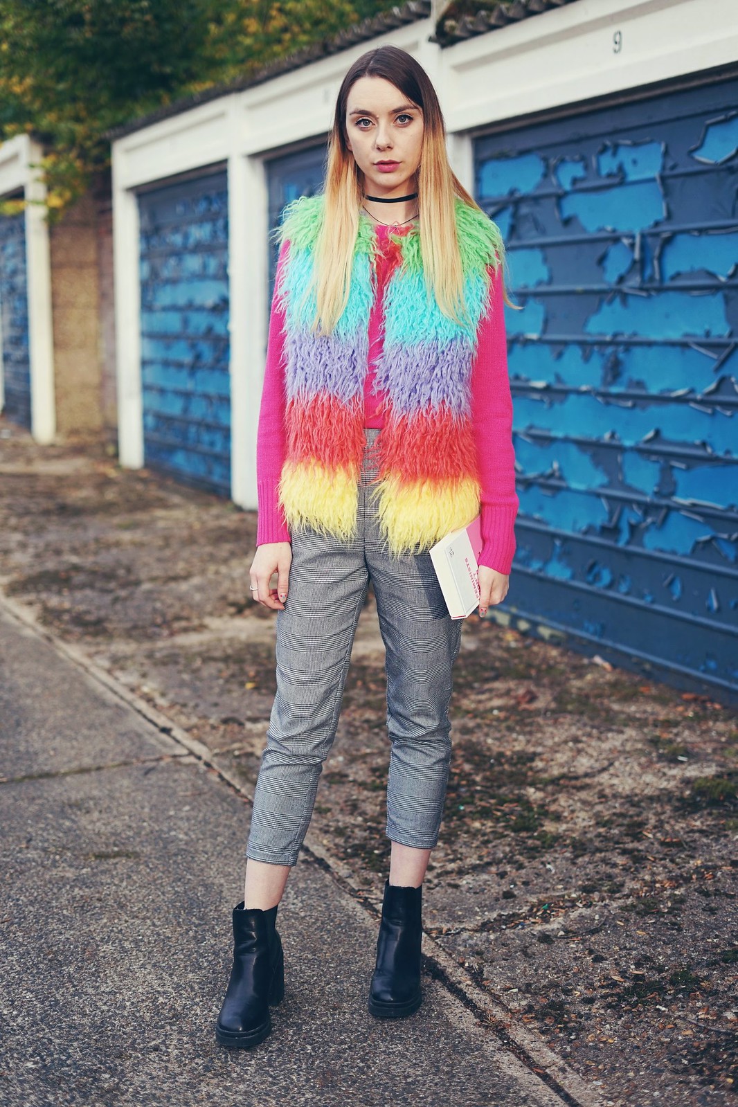 Topshop Rainboy Fluffy Gilet and Feminists Don't Wear Pink