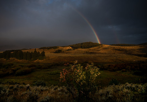 rainbow clouds sky trees montana storm