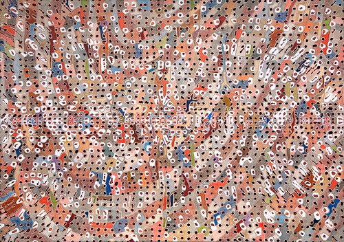 Locus Rackets Hypnotic #3, mixed media on canvas, 50 x 70 inches, 2012. Artist Nayda Collazo-Llorens