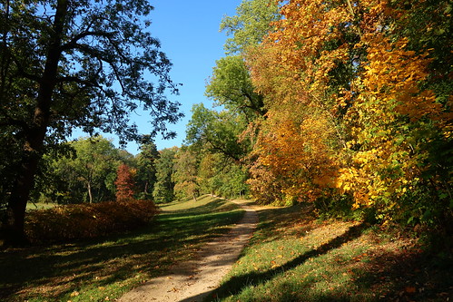 chateau park kostelec autumn trees path landscape sky