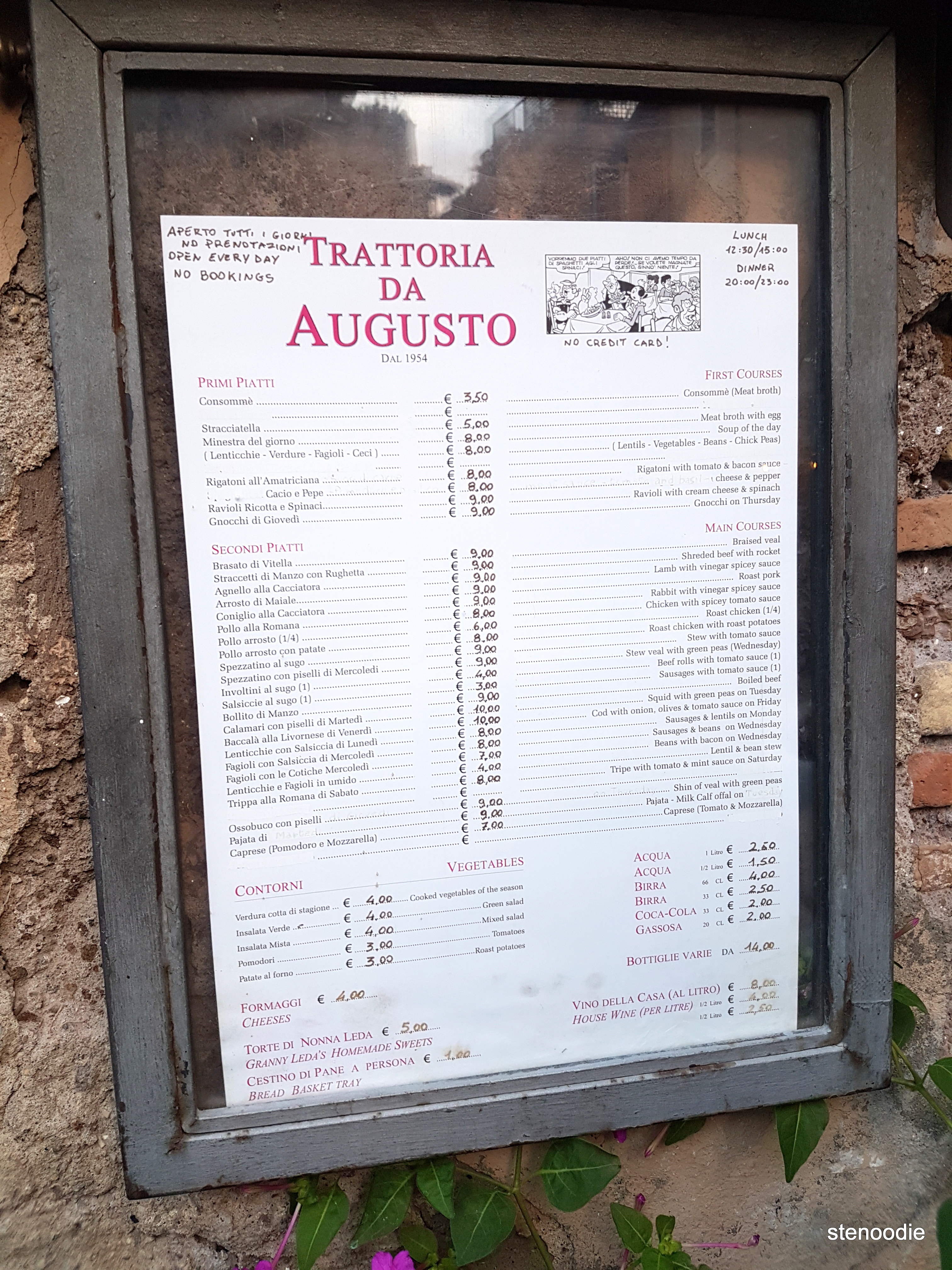Trattoria da Augusto menu and prices