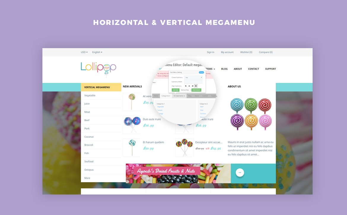 vertical and horizontal mege menu 
