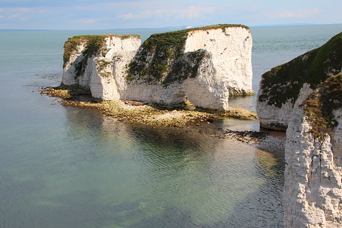 old harry rocks dorset england coast scenery chalk cliffs stacks blue sky sea south