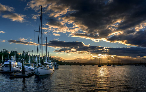 cowichan bay sunset evening clouds sail boats marine marina waterfront seashore reflections outdoors vessels contrast prioux