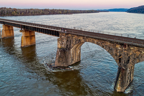 susquehanna river bridge railroad sunset aerial drone