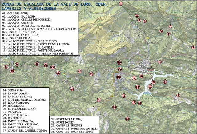 La Vall de Lord -00- Mapa de La Vall de Lord Zonas Escalada -01