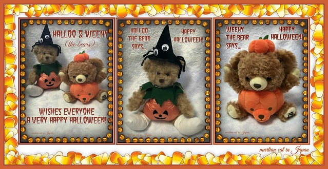 "HAPPY HALLOWEEN WISHES from HALLOO & WEENY (the Halloween bears)!"