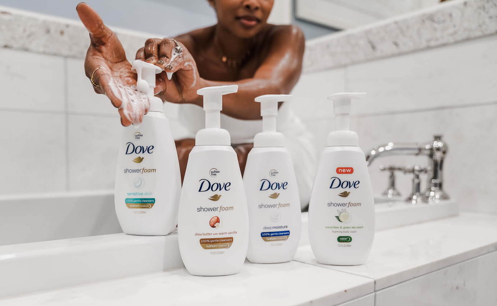 how to use dove shower foams
