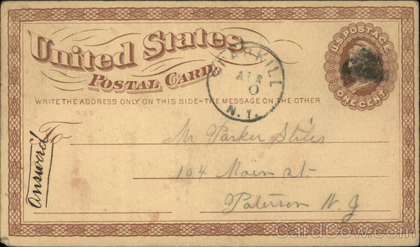 United States - Scott #UX3 (1873) - postal card released on July 6, 1873; 1-cent Liberty brown on buff with small USPOD watermark (same design as Scott #UX1, released in May 1873, which was brown on white card