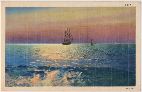 chesapeake bay maryland vintage postcard ephemera sailboat boat sunrise sunset tritonbeach
