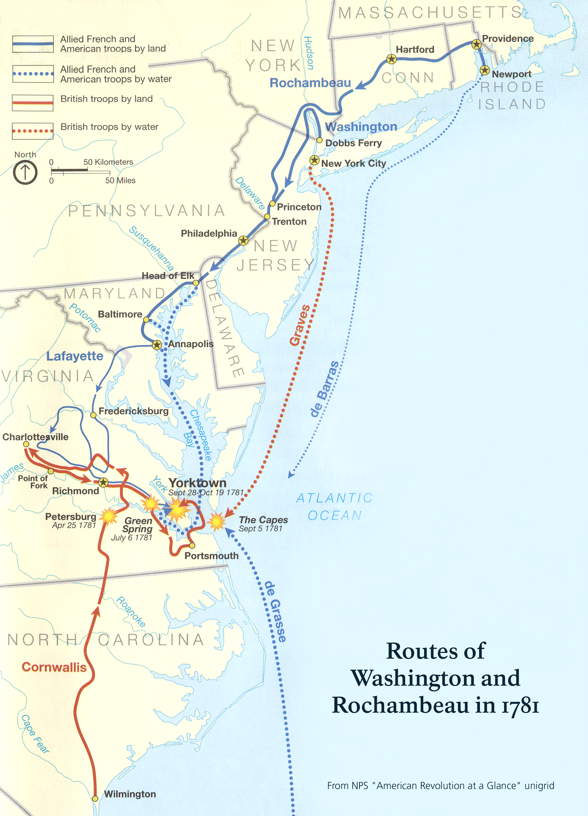 Official National Park Service map of the Washington-Rochambeau Revolutionary Route 