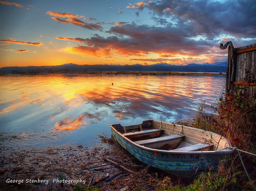 washingtonstate pacificnorthwest hoodcanal skokomishriver boat sunset clouds water reflections