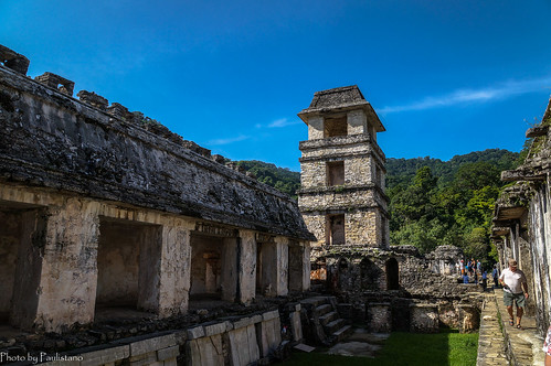 travel mexico chiapas landscape mountains sky forest tree palenque maya ancient ruins palace tower people window