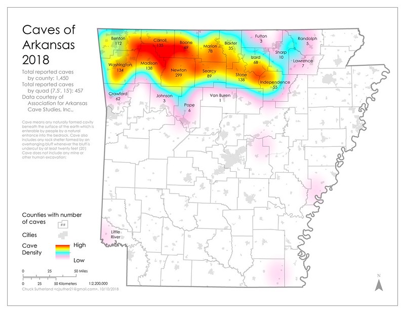 Arkansas Cave Distribution Map, data 2018