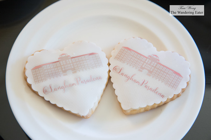 Sugar cookies topped with fondant imprinted with Langham Pasadena's hotel image