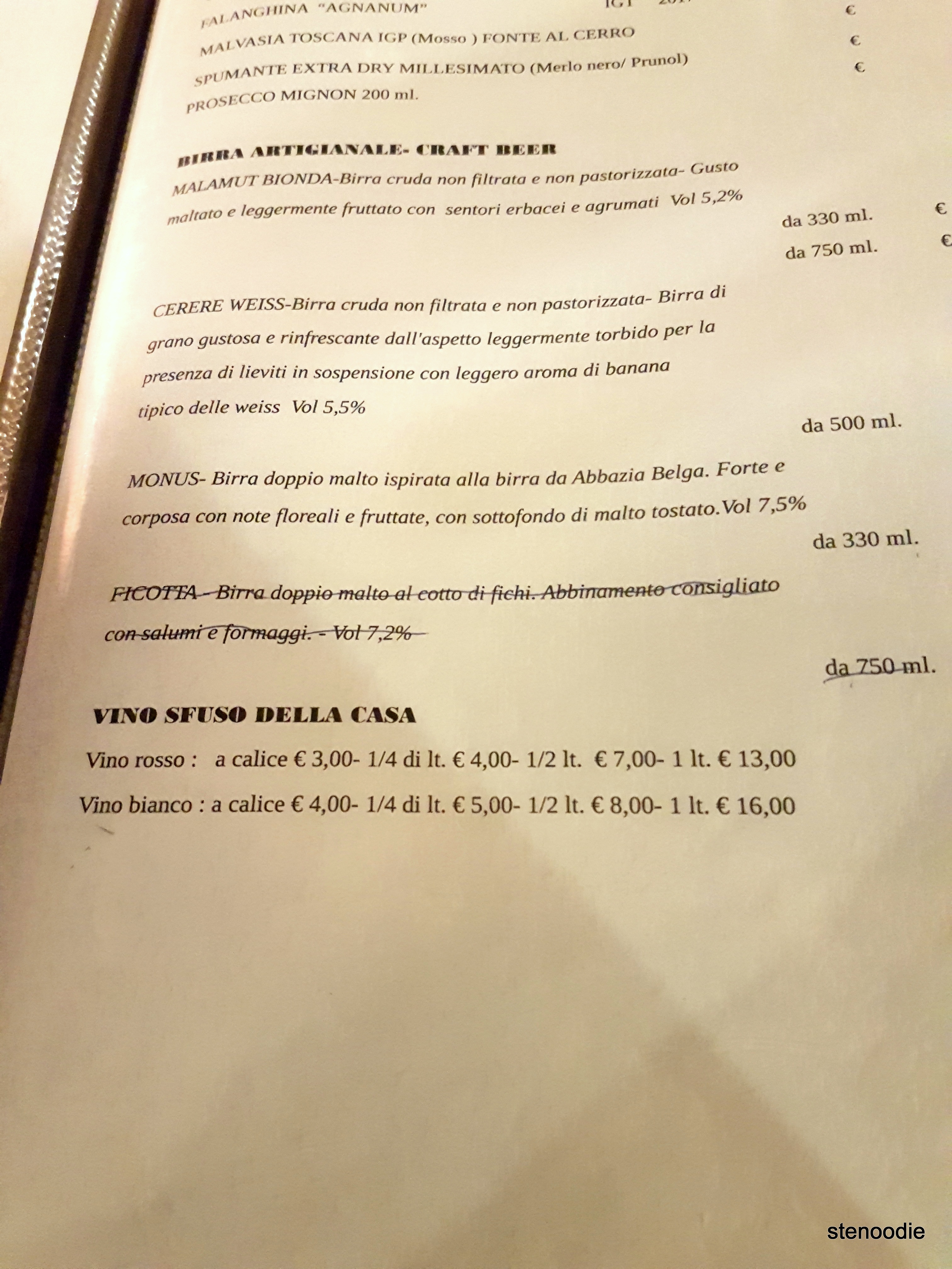 Trattoria Diladdarno menu and prices