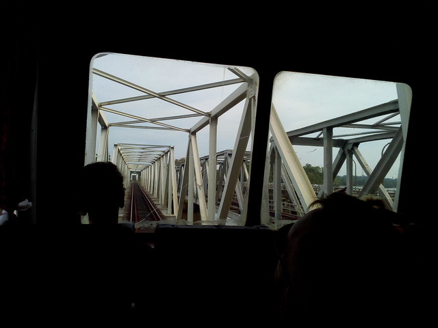 Bridges on the Galle to Colombo Coastal Line of Sri Lanka. Photo is from the observation car at the back of the train.