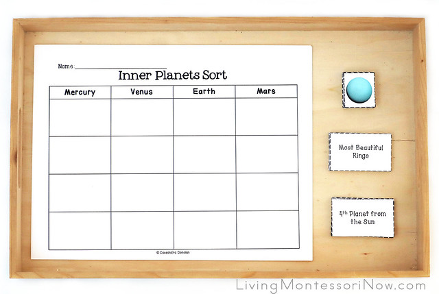 Tray with Planets Sort, Inner Planets Sort, and Outer Planets Sort
