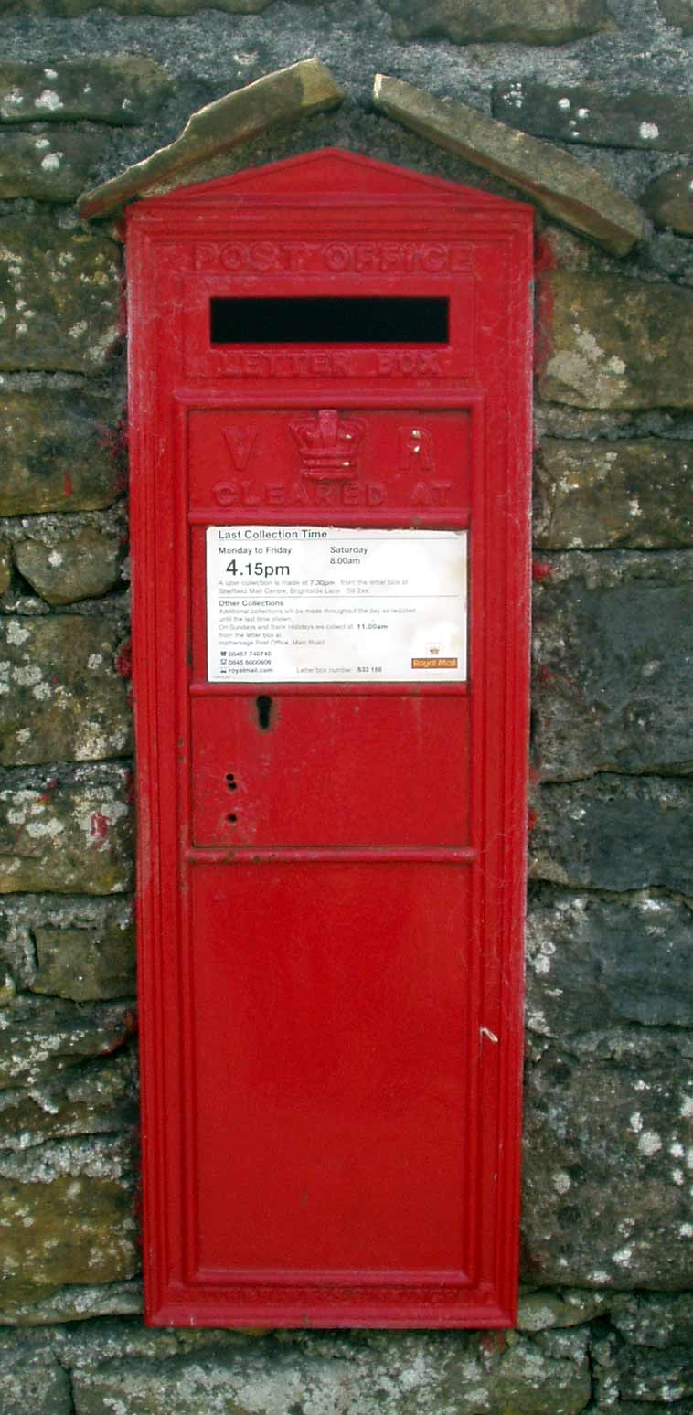 A Victorian wall box of the Second National Standard type dating from 1859, in Brough, Derbyshire, England. Photo taken on September 3, 2004.