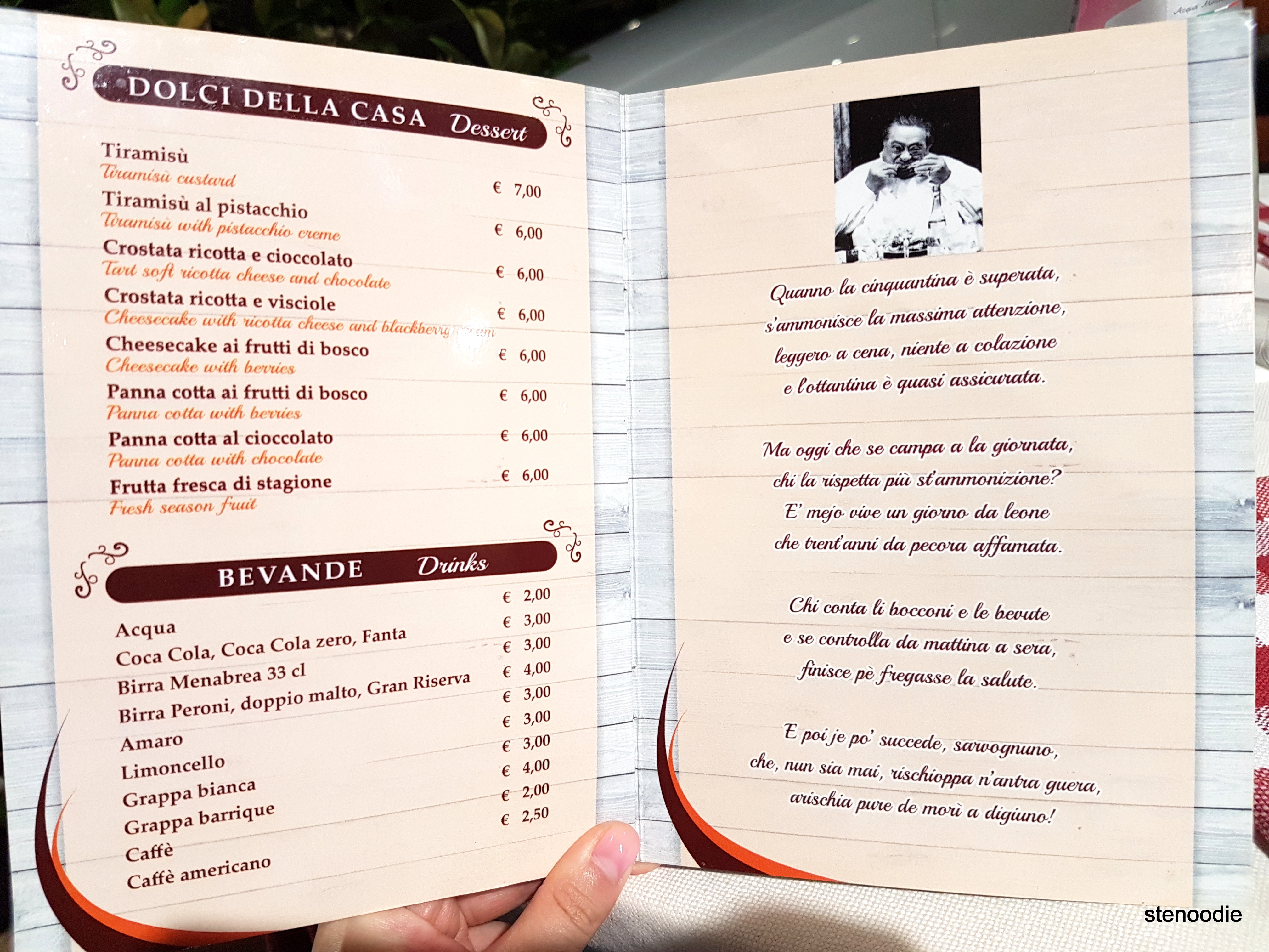 Trattoria Da Sora Gina menu and prices