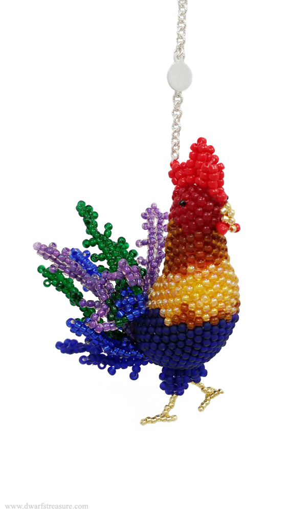 Pretty beaded decorative rooster ornament