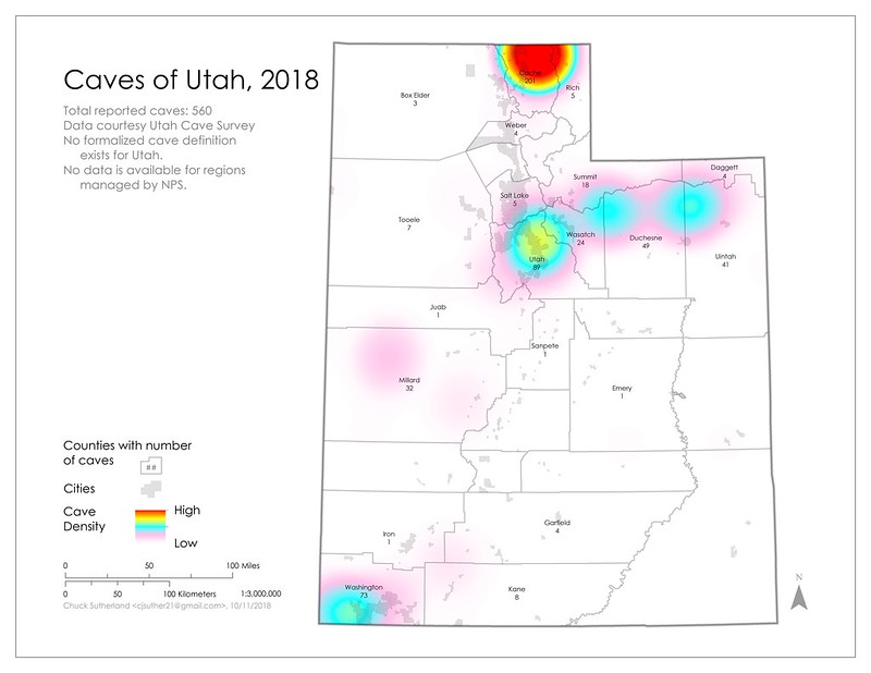 Utah Cave Distribution Map, data 2018