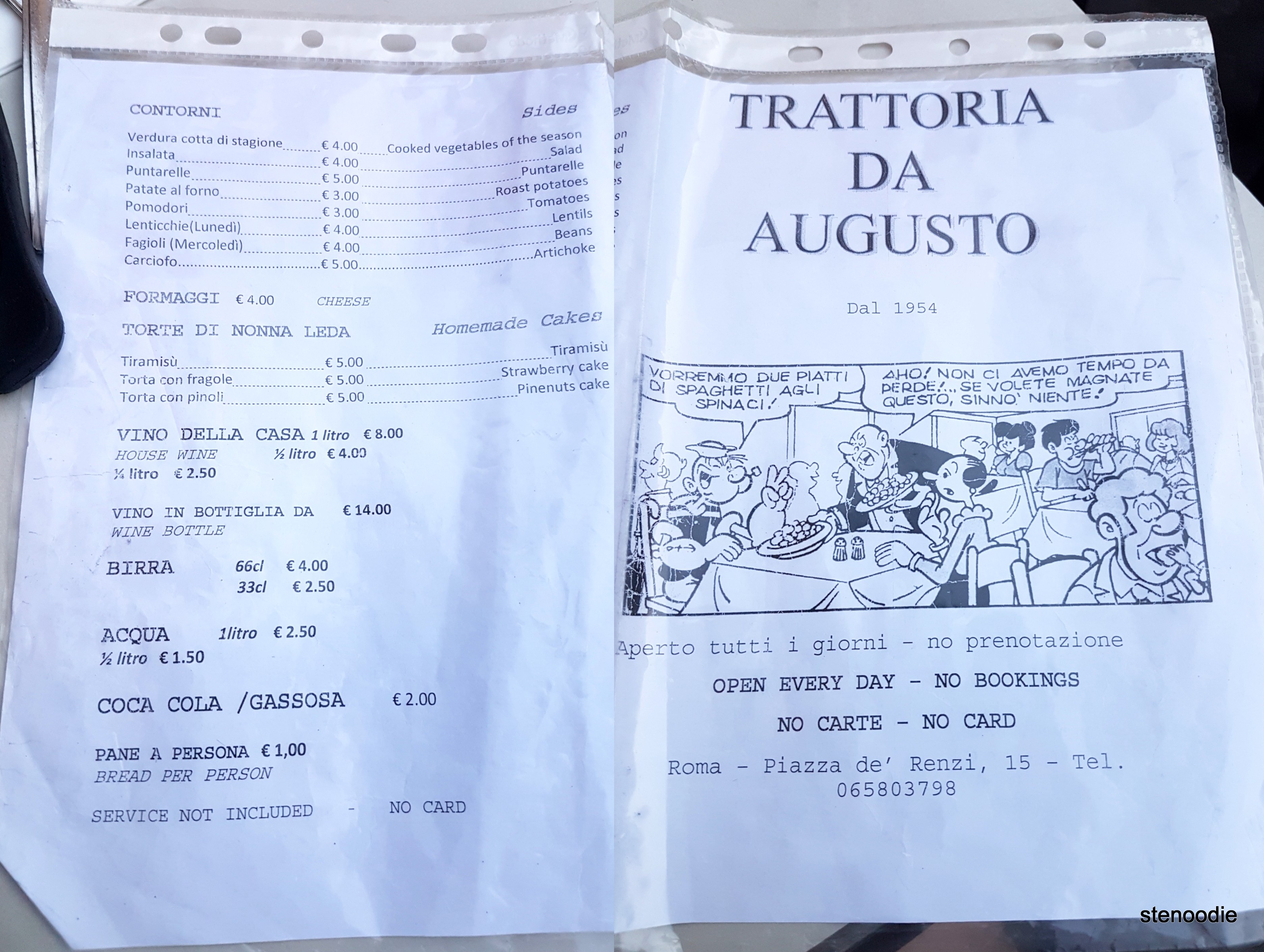 Trattoria da Augusto menu and prices