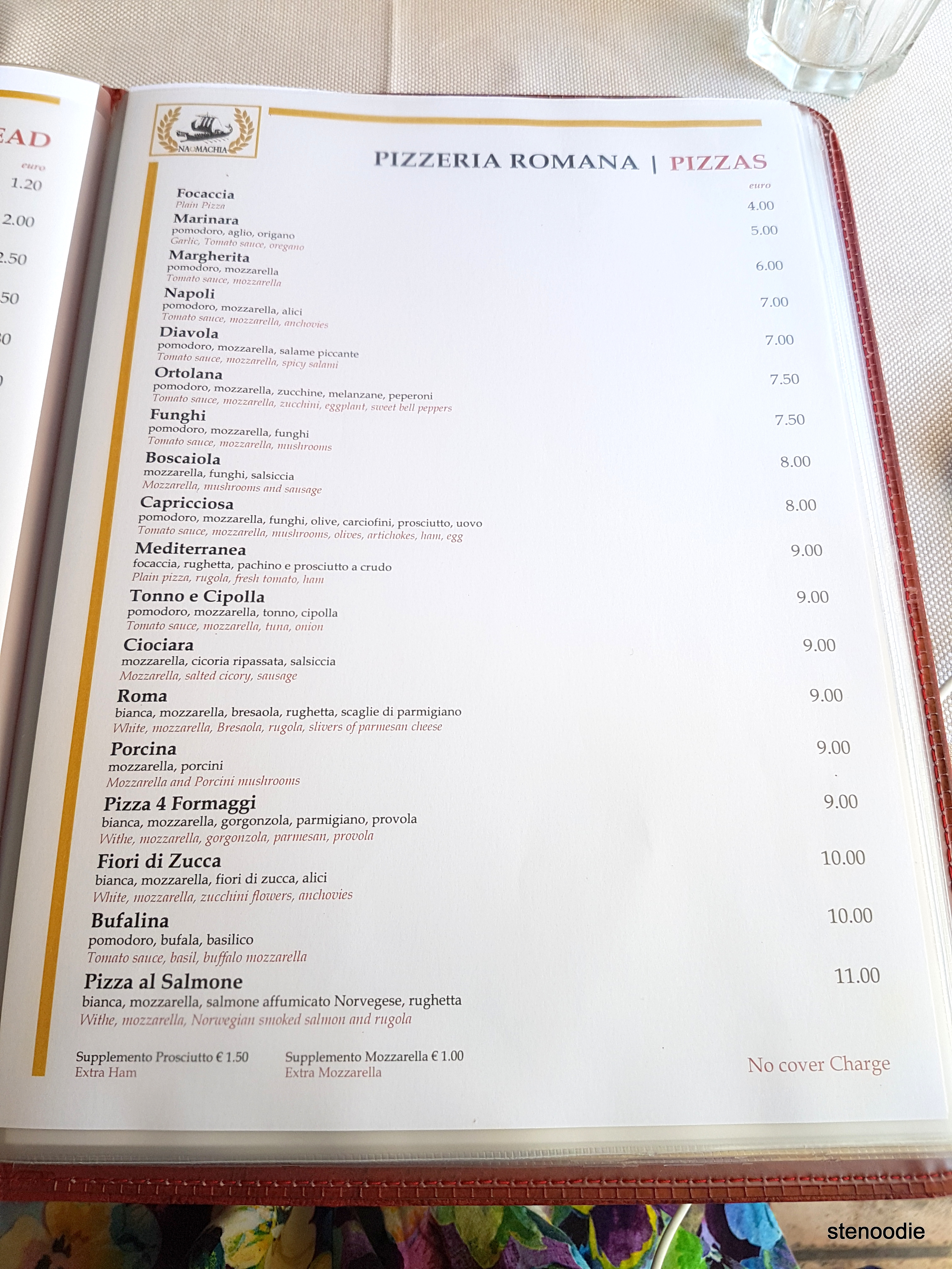 Naumachia Ristorante menu and prices