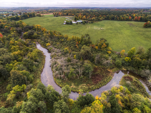 aerial drone quadcopter dji river creek oxbow meander farm fall autumn landscape stlawrence university college sustainability program