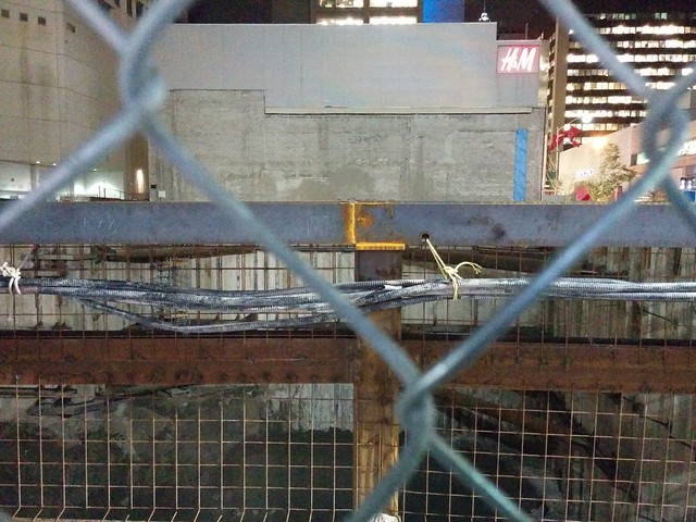 Into the pit at Stollery's #toronto #yongeandbloor #stollerys #night #construction #condos #pit