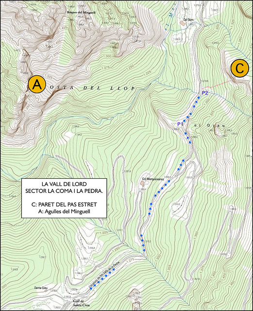 La Vall de Lord -05- La Pedra -01- Roc de Mitdia - Paret del Pas Estret -01- Localización, Acceso, Parkings