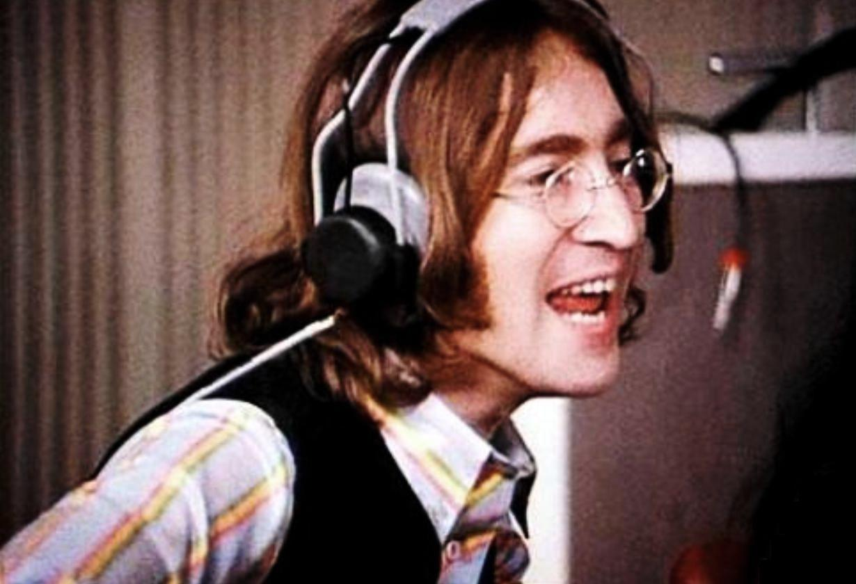 John Lennon in the recording studio, 1968.