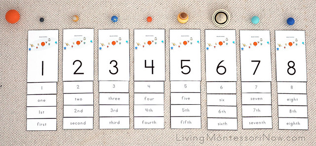 Solar System Layout with Number Cards and Labels for Cardinal and Ordinal Numbers