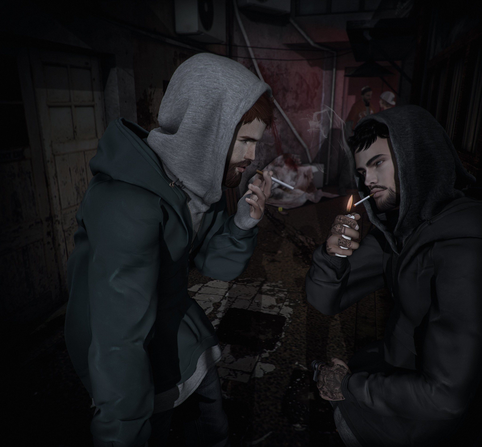 Thugs in a dark alley.