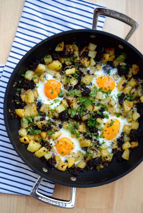 Baked Eggs with Black Pudding & Potatoes