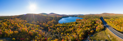 djimavicpro2 dronephotography landscape nature autumn fall autumncolors fallcolors pond road bluesky sun maine panoramic pano panorama holden unitedstates us johnwestrock