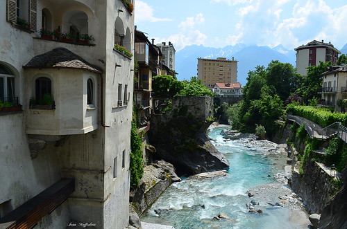 chiavenna sondrio valchiavenna lombardia lombardy italia italy landscape village town mountain mountains old torrent river creek nature summer north trees water bridge sky clouds valley