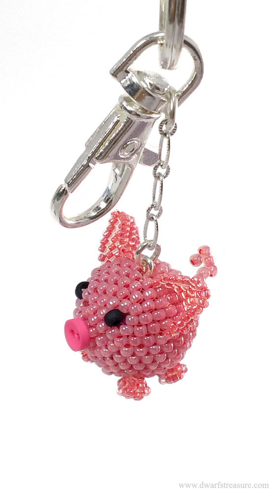 Beautiful beaded pig charm for decoration bag, handbag, purse or phone
