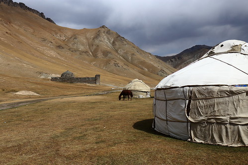 kyrgyzstan around tash rabat kyrgyz landscape scenery horse bucolic yurt yurts old fortress mountains steppe land house nomads