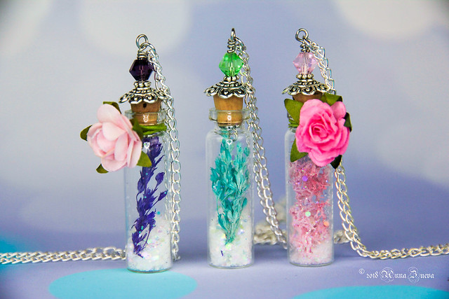 OOAK Fairy glass bags with natural flowers