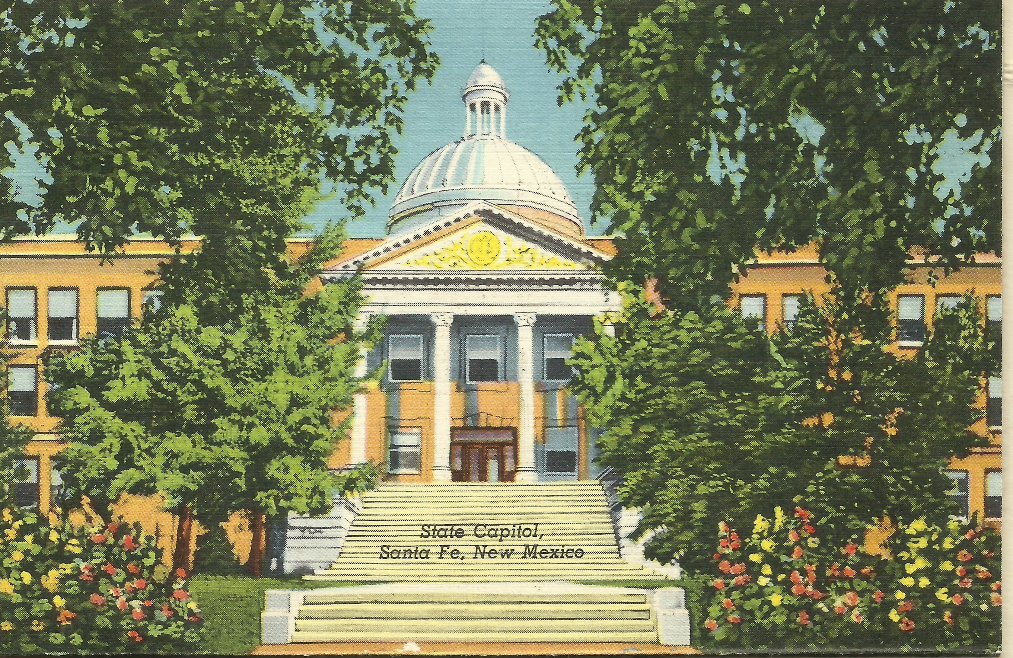 Postcard showing the old New Mexico State Capitol Building in Santa Fe (since replaced by 