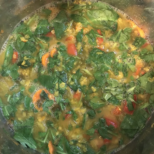 Adding Spinach to Dal